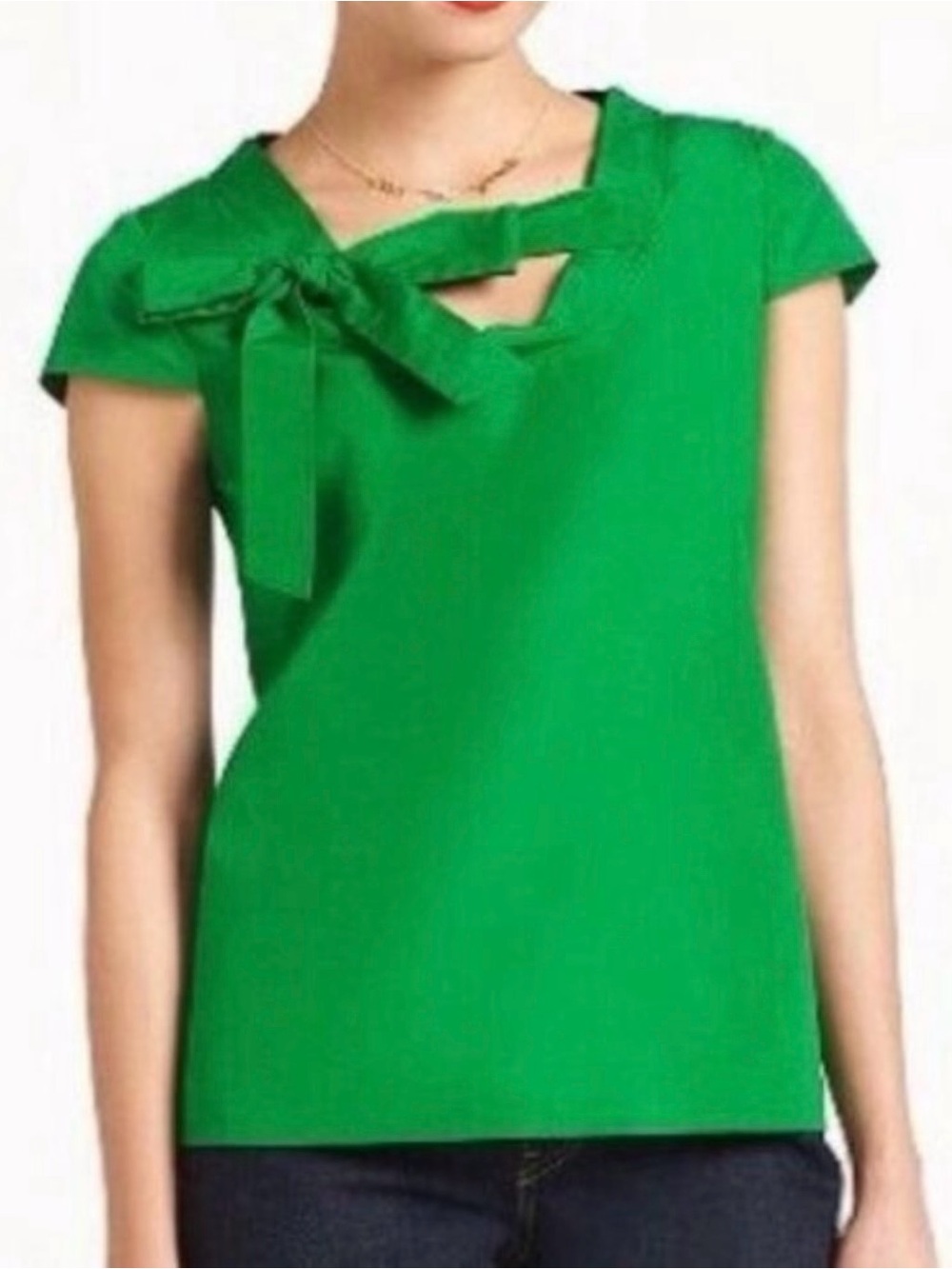 kate spade Green Bow Neck Short Sleeve Top